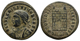 (Bronze. 2.73g 20mm) Crispus, Caesar (316-326 AD) Heraclea mint AE Follis
Laureate bust left, 
Rev: Camp gate surmounted by three turrets;
RIC VII 40