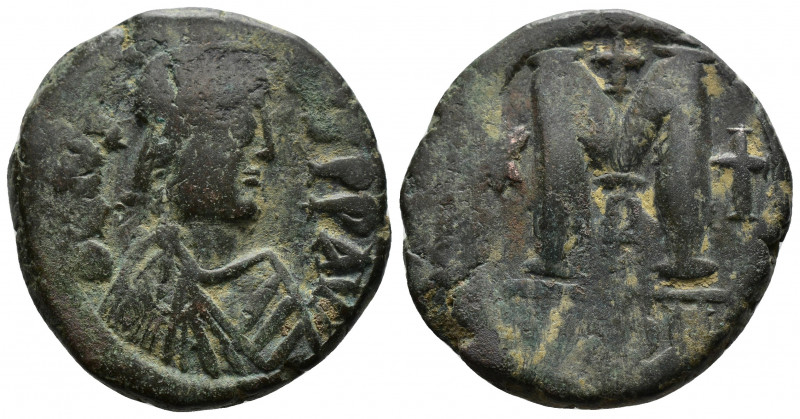 (Bronze, 17.29gr 30mm) Justin II , with Sophia (565-578 AD). AE Follis 
Justin, ...