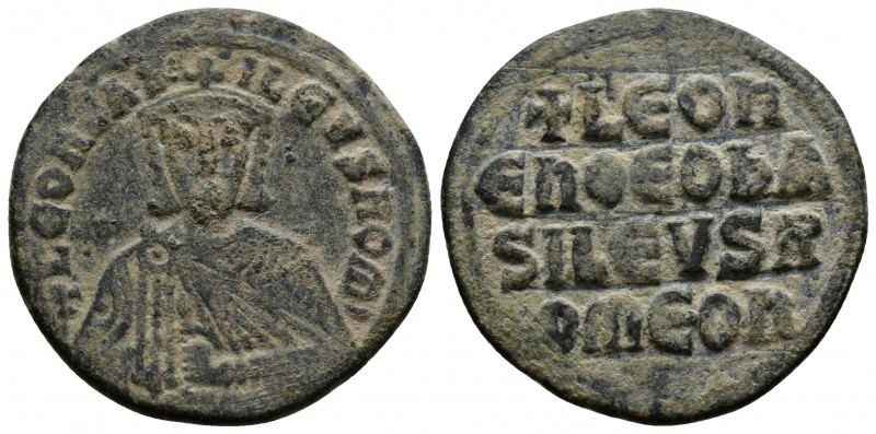 (Bronze, 6.29gr 27mm) Leo VI Ae Nummus. Constantinople, AD 886-912. 
+ LEON bASI...