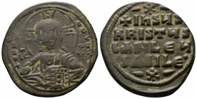 Bronze, 14.14gr 32mm) Anonymous Folles. temp. Basil II & Constantine VIII, circa 1020-1028. Constantinople mint. 
Facing bust of Christ Pantokrator 
R...