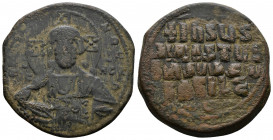 (Bronze, 15.94gr 30mm) Anonymous Folles. temp. Basil II & Constantine VIII, circa 1020-1028. Constantinople mint. 
Facing bust of Christ Pantokrator 
...