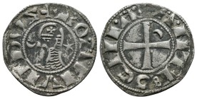 (Silver, 1.00 gr 19mm) CRUSADERS Antioch. Bohémond III. 1163-1201. AR Denier
helmeted and mailed bust left;
Rev: ross pattée;
Metcalf, Crusades , 3...