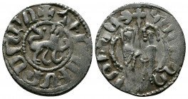 (Silver, 2.87gr 22mm) ARMENIA, Cilician Armenia. Royal . Levon II. 1270-1289. AR Tram 
 Zabel and Hetoum I standing facing one another, each crowned w...