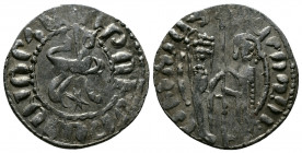 (Silver, 2.75gr 22mm) ARMENIA, Cilician Armenia. Royal . Levon II. 1270-1289. AR Tram 
 Zabel and Hetoum I standing facing one another, each crowned w...