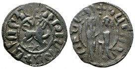 (Silver, 2.69gr 22mm) ARMENIA, Cilician Armenia. Royal . Levon II. 1270-1289. AR Tram 
 Zabel and Hetoum I standing facing one another, each crowned w...