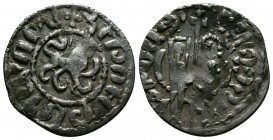 (Silver, 2.84gr 22mm) ARMENIA, Cilician Armenia. Royal . Levon II. 1270-1289. AR Tram 
 Zabel and Hetoum I standing facing one another, each crowned w...