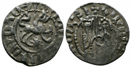 (Silver, 2.85gr 22mm) ARMENIA, Cilician Armenia. Royal . Levon II. 1270-1289. AR Tram 
 Zabel and Hetoum I standing facing one another, each crowned w...