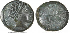 MACEDONIAN KINGDOM. Philip II (359-336 BC). AE unit (17mm, 7h). NGC Choice VF. Uncertain mint in Macedonia. Head of Apollo right, wearing taenia / ΦIΛ...