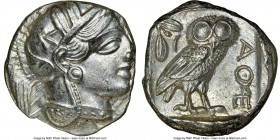 ATTICA. Athens. Ca. 440-404 BC. AR tetradrachm (23mm, 17.21 gm, 7h). NGC MS 4/5 - 4/5. Mid-mass coinage issue. Head of Athena right, wearing earring, ...