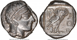 ATTICA. Athens. Ca. 440-404 BC. AR tetradrachm (24mm, 17.18 gm, 12h). NGC Choice AU 5/5 - 4/5. Mid-mass coinage issue. Head of Athena right, wearing e...