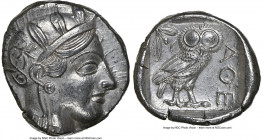 ATTICA. Athens. Ca. 440-404 BC. AR tetradrachm (25mm, 17.17 gm, 9h). NGC AU 5/5 - 4/5. Mid-mass coinage issue. Head of Athena right, wearing earring, ...