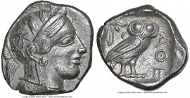 ATTICA. Athens. Ca. 440-404 BC. AR tetradrachm (23mm, 17.13 gm, 8h). NGC AU 5/5 - 3/5. Mid-mass coinage issue. Head of Athena right, wearing earring, ...