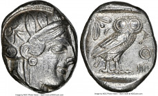ATTICA. Athens. Ca. 440-404 BC. AR tetradrachm (22mm, 17.19 gm, 5h). NGC AU 4/5 - 4/5. Mid-mass coinage issue. Head of Athena right, wearing earring, ...