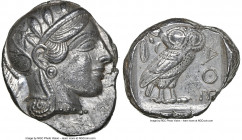 ATTICA. Athens. Ca. 440-404 BC. AR tetradrachm (23mm, 17.18 gm, 3h). NGC AU 4/5 - 4/5. Mid-mass coinage issue. Head of Athena right, wearing earring, ...