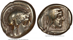LESBOS. Mytilene. Ca. 412-378 BC. EL sixth-stater or hecte (9mm, 9h). NGC Choice Fine, scratches. Head of Athena right, wearing crested Attic helmet w...