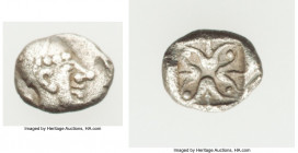 IONIA. Uncertain mint. Ca. 6th-5th centuries BC. AR hemiobol (7mm, 0.27 gm). VF. Archaic female head right, wearing helmet to close fitting cap / Stel...