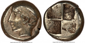 IONIA. Phocaea. Ca. 477-388 BC. EL sixth-stater or hecte (10mm, 2.54 gm). NGC XF 3/5 - 4/5. Head of young male left, hair bound with taenia; seal down...