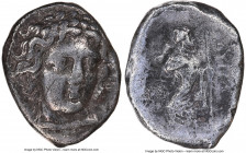 CARIAN SATRAPS. Maussollus (377-353 BC). AR drachm (16mm, 1h). NGC Choice Fine, smoothing, graffito. Laureate head of Apollo facing, turned slightly r...