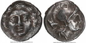 PISIDIA. Selge. Ca. 4th century BC. AR obol (9mm, 12h). NGC Choice XF, brushed. Head of gorgoneion facing with flowing hair / Head of Athena right, we...