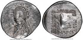 PARTHIAN KINGDOM. Sinatruces (ca. 93-69 BC). AR drachm (20mm, 12h). NGC Choice XF. Rhagae. Diademed bust of Sinatruces left, wearing tiara ornamented ...