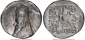 PARTHIAN KINGDOM. Sinatruces (ca. 93-69 BC). AR drachm (19mm, 12h). NGC Choice XF. Rhagae. Diademed bust of Sinatruces left, wearing tiara ornamented ...