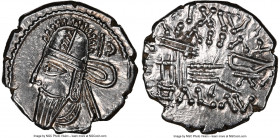 PARTHIAN KINGDOM. Vologases VI (AD 207-222). AR drachm (17mm, 3.68 gm, 11h). NGC MS 5/5 - 4/5. Ecbatana. Diademed bust of Vologases VI left, wearing p...