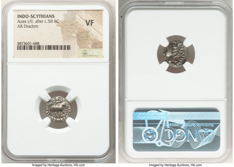 INDO-SCYTHIANS. Azes I/II (after ca. 58 BC). AR drachm (13mm, 12h). NGC VF. Taxi...