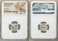 Q. Titius (90 BC). AR denarius (16mm, 12h). NGC VG, bankers marks, scratches. Rome. Head of male right, hair bound with winged diadem / Q. TITI on ins...