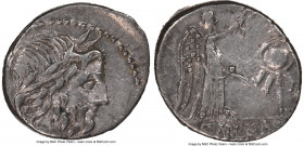 Cn. Lentulus Clodianus (ca. 88 BC). AR quinarius (13mm, 12h). NGC XF. Rome. Laureate head of Jupiter right; dotted border / CN•LENT, Victory standing ...