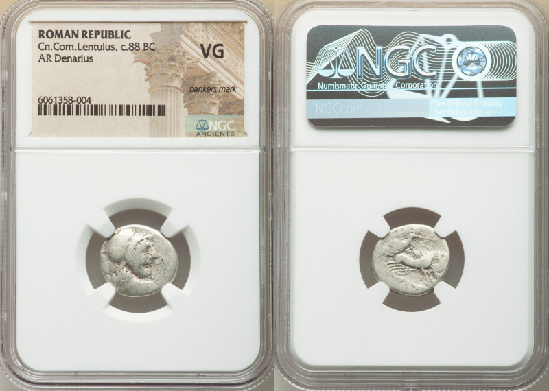 Cn. Lentulus Clodianus (88 BC). AR denarius (16mm, 12h). NGC VG, bankers mark. R...