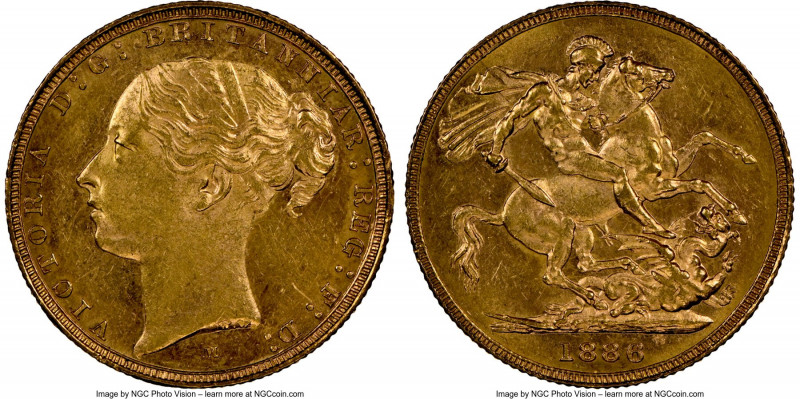 Victoria gold "St. George" Sovereign 1886-M MS62 NGC, Melbourne mint, KM7. AGW 0...