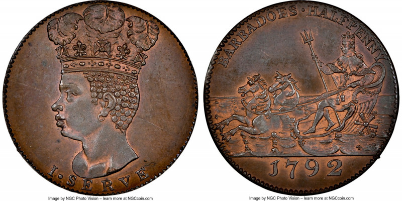 British Commonwealth copper Proof Restrike 1/2 Penny 1792-M PR65 Brown NGC, KM-T...