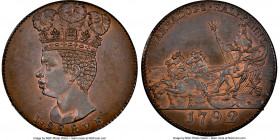 British Commonwealth copper Proof Restrike 1/2 Penny 1792-M PR65 Brown NGC, KM-Tn9. Full detailed strike with satin surfaces and fiery red highlights....