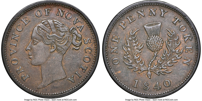 Nova Scotia. Victoria "Thistle" Penny Token 1840 AU53 Brown NGC, Br-873, NS-2C3....