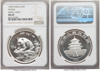 People's Republic silver "Small Date" Panda 10 Yuan (1 oz) 1999 MS69 NGC, KM1216. Small date variety. Immensely watery and amply frosted. 

HID0980124...