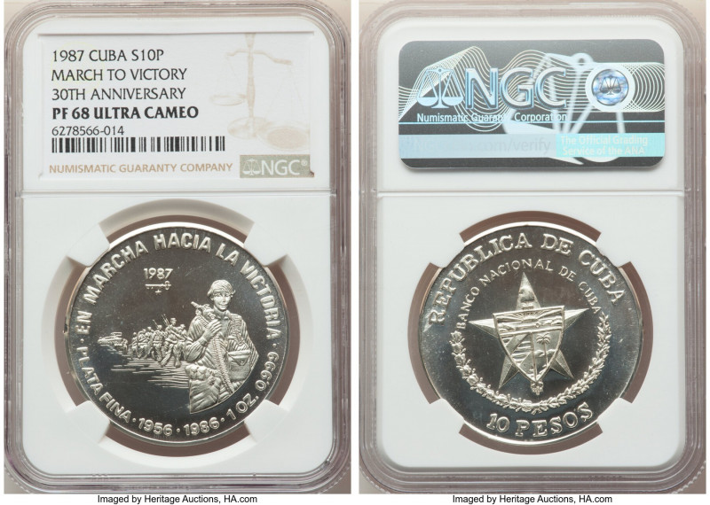 Republic Proof "March to Victory - 30th Anniversary" 10 Pesos (1 oz) 1987 PR68 U...