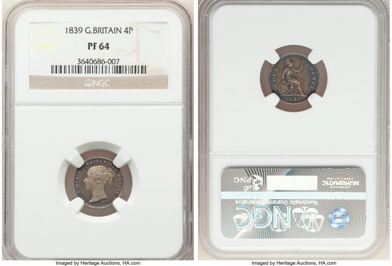 Victoria Proof 4 Pence (Groat) 1839 PR64 NGC, KM731.2. Multicolored gun-metal to...