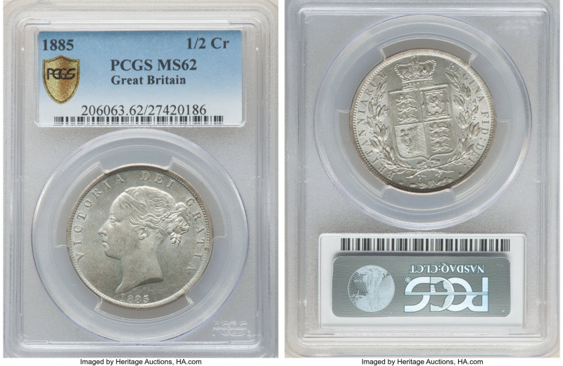 Victoria 1/2 Crown 1885 MS62 PCGS, KM756, S-3889. Dove-gray color with mint bloo...