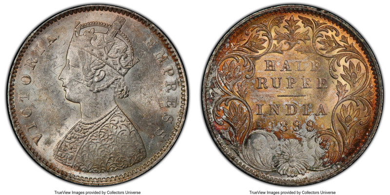 British India. Victoria 1/2 Rupee 1899-B MS63 PCGS, Bombay mint, KM491, S&W-6.24...