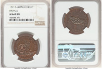 British Colony. Sierra Leone Company bronze Cent 1791 MS63 Brown NGC, Soho mint, KM1. Recessed areas of red surrounding the devices in stark contrast ...