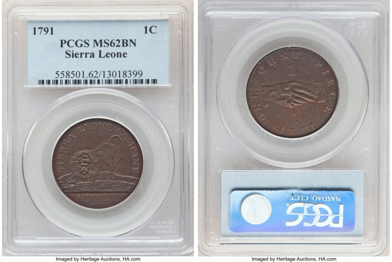 British Colony. Sierra Leone Company Cent 1791 MS62 Brown PCGS, Soho mint, KM1, ...