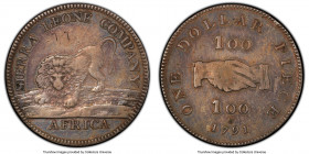 British Colony. Sierra Leone Company silver Dollar 1791 VF Details (Graffiti) PCGS, Soho mint, KM6. Graffiti "LL" in field above lion. Old toning, eve...