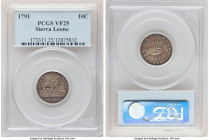 British Colony. Sierra Leone Company 10 Cents 1791 VF25 PCGS, KM3. Mintage: 4,200. An unassuming yet charming specimen with signs of maturity in both ...
