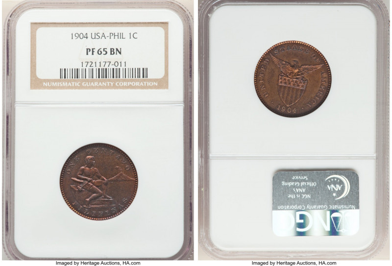 USA Administration Proof Centavo 1904 PR65 Brown NGC, Philadelphia mint, KM163. ...