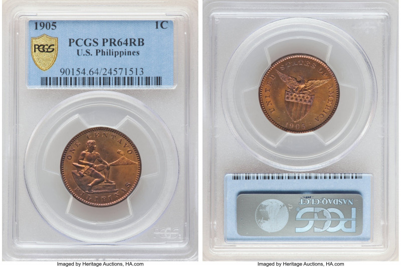 USA Administration Proof Centavo 1905 PR64 Red and Brown PCGS, Philippines mint,...