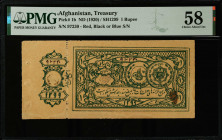 AFGHANISTAN. Unknown Bank. 1 Rupee, ND (1920). P-1b. PMG Choice About Uncirculated 58.
PMG comment "Ink".
Estimate: $75.00 - 125.00