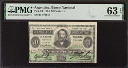 ARGENTINA. Banco Nacional. 20 Centavos, 1883. P-3. PMG Choice Uncirculated 63 EPQ.
Estimate: $200.00 - 300.00