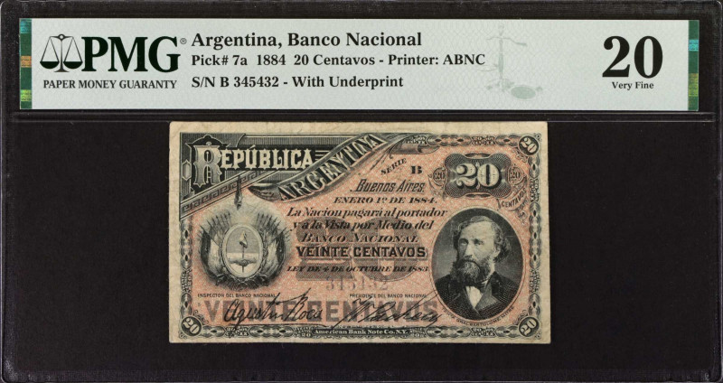 ARGENTINA. Banco Nacional. 20 Centavos, 1884. P-7a. With Underprint. PMG Very Fi...