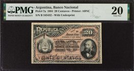 ARGENTINA. Banco Nacional. 20 Centavos, 1884. P-7a. With Underprint. PMG Very Fine 20.
Estimate: $200.00 - 300.00