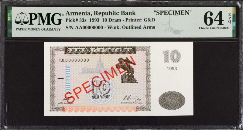 ARMENIA. Lot of (8). Mixed Banks. 1993-95. P-33s to 40s. Specimens. PMG Choice U...